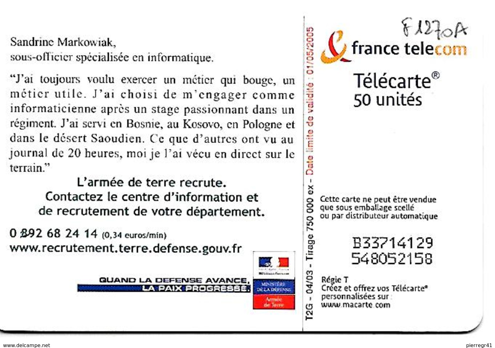 TC-PUBLIC°-F1270A-50U-GEM2-04/03-ARME DE TERRE-1--UTILISE-TBE - 2003