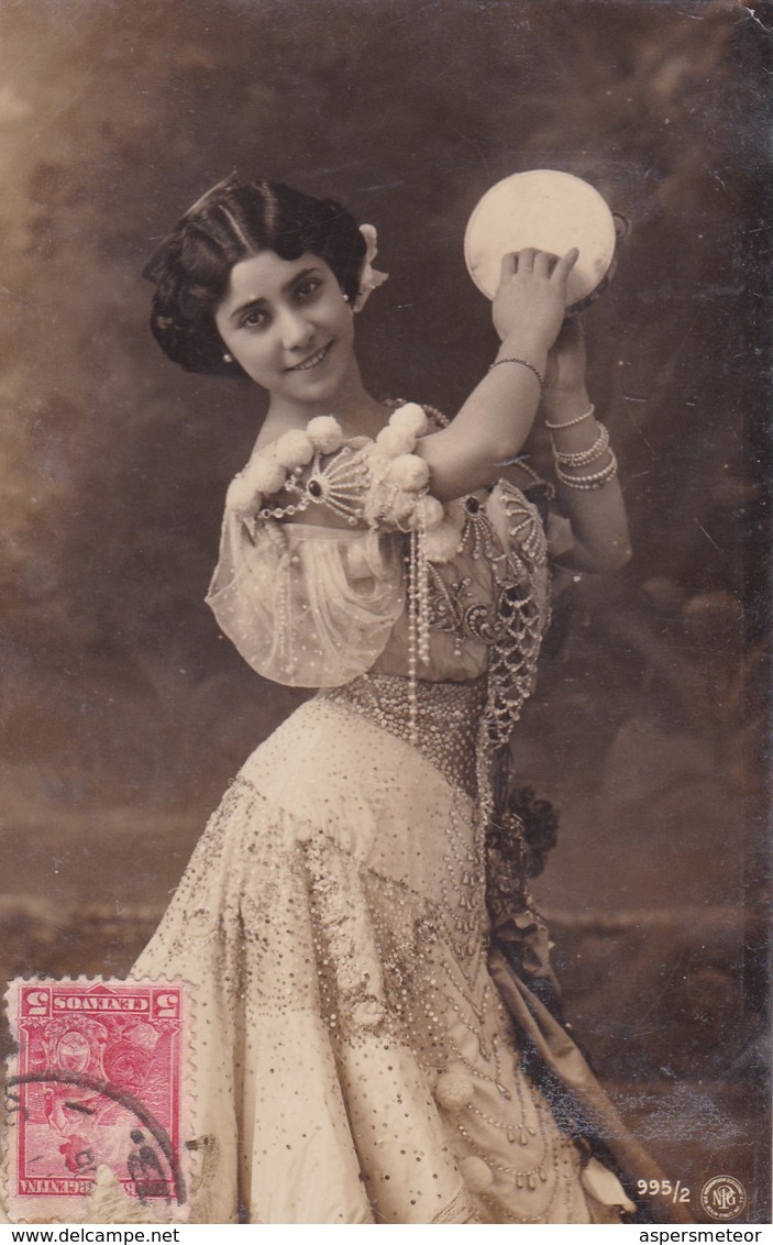 BELLE FEMME VETEMENT DE LUXE AVEC UN TAMBOURIN. NPG. CIRCULEE 1916 BUENOS AIRES, L'ARGENTINE - BLEUP - Vrouwen