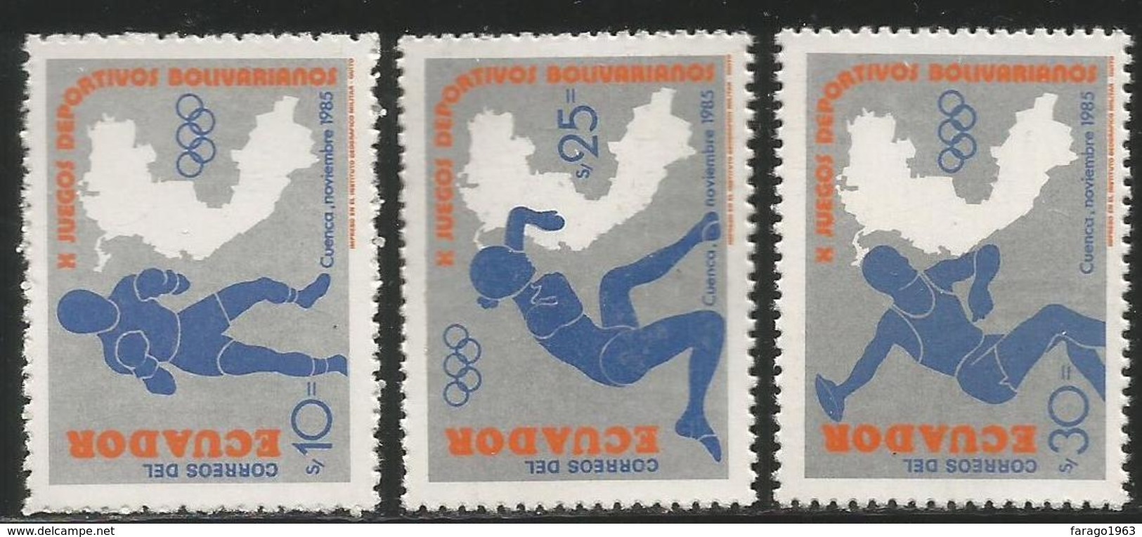 1985 Ecuador Bolivarian Games Boxing  Complete Set Of 3 MNH - Equateur