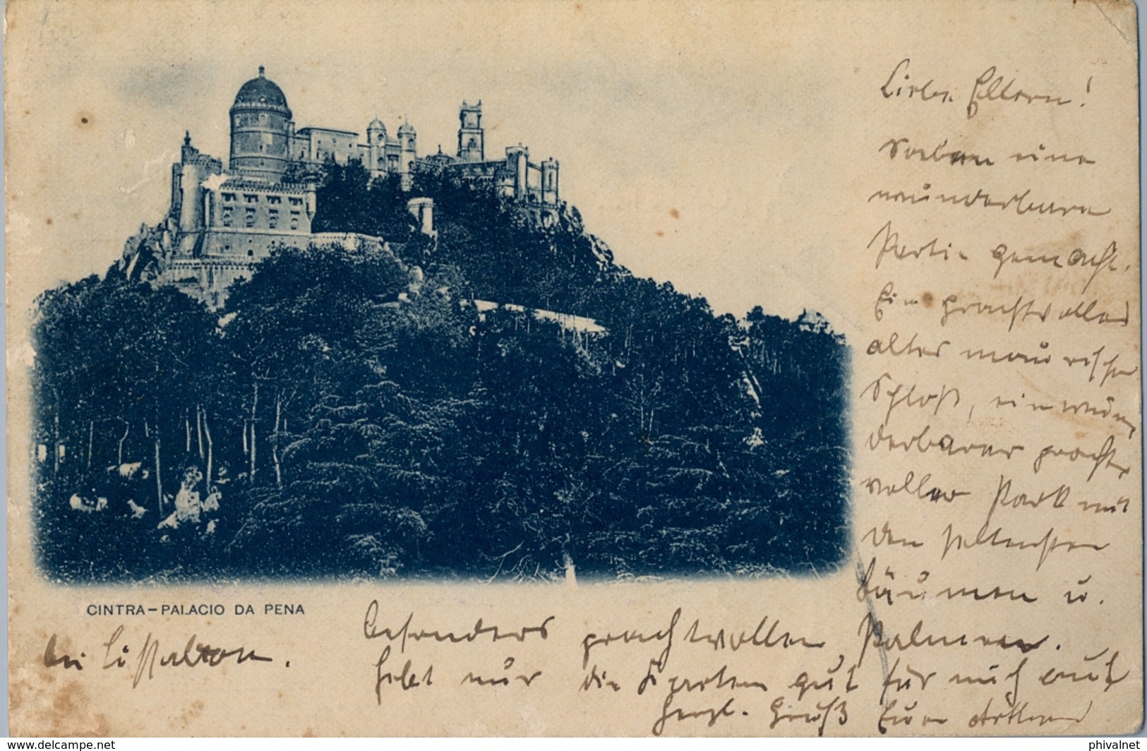 1901  , PORTUGAL , TARJETA POSTAL CIRCULADA , LISBOA - ENGELSDORF , FECHADOR DE SOMMERFELD , SINTRA - PALACIO DA PENA - Covers & Documents