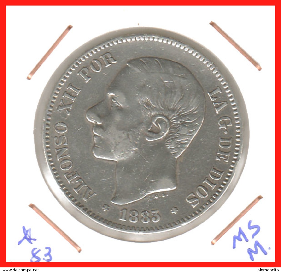 ESPAÑA MONEDA DE ALFONSO XII. 5 PESETAS PLATA 1883 --  M-MS - Primeras Acuñaciones