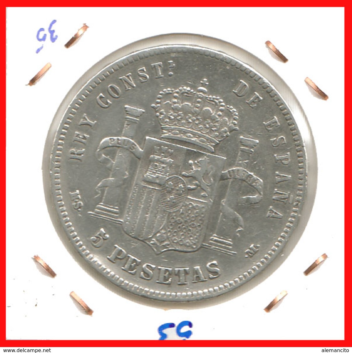 ESPAÑA MONEDA DE ALFONSO XII. 5 PESETAS PLATA 1885 --  M-SM   (*18-87) - Primeras Acuñaciones