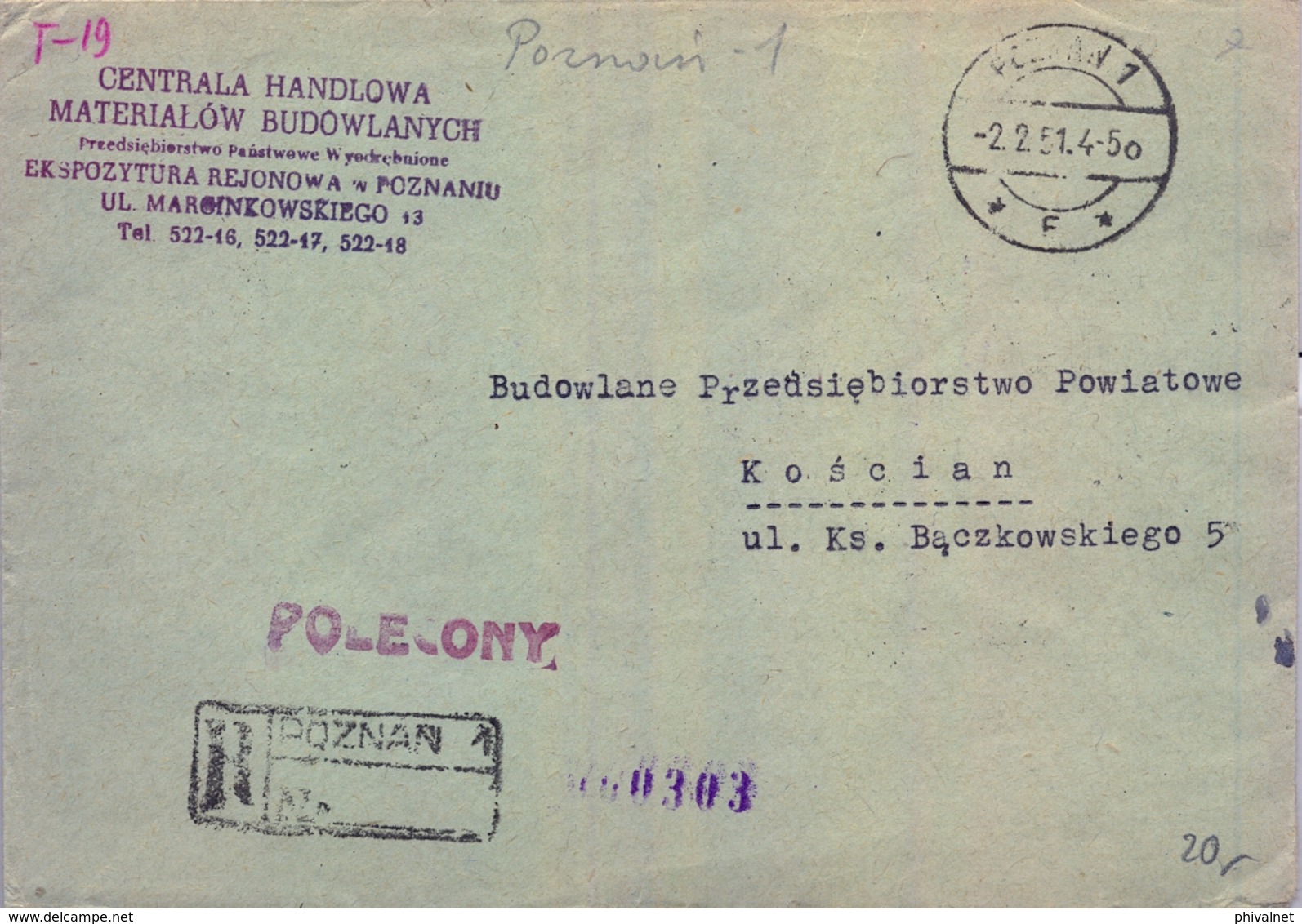 1951 , POLONIA , SOBRE CERTIFICADO CIRCULADO , POZNAN - KOSCIAN , FR. SOBRECARGA " GROSZY " - Covers & Documents