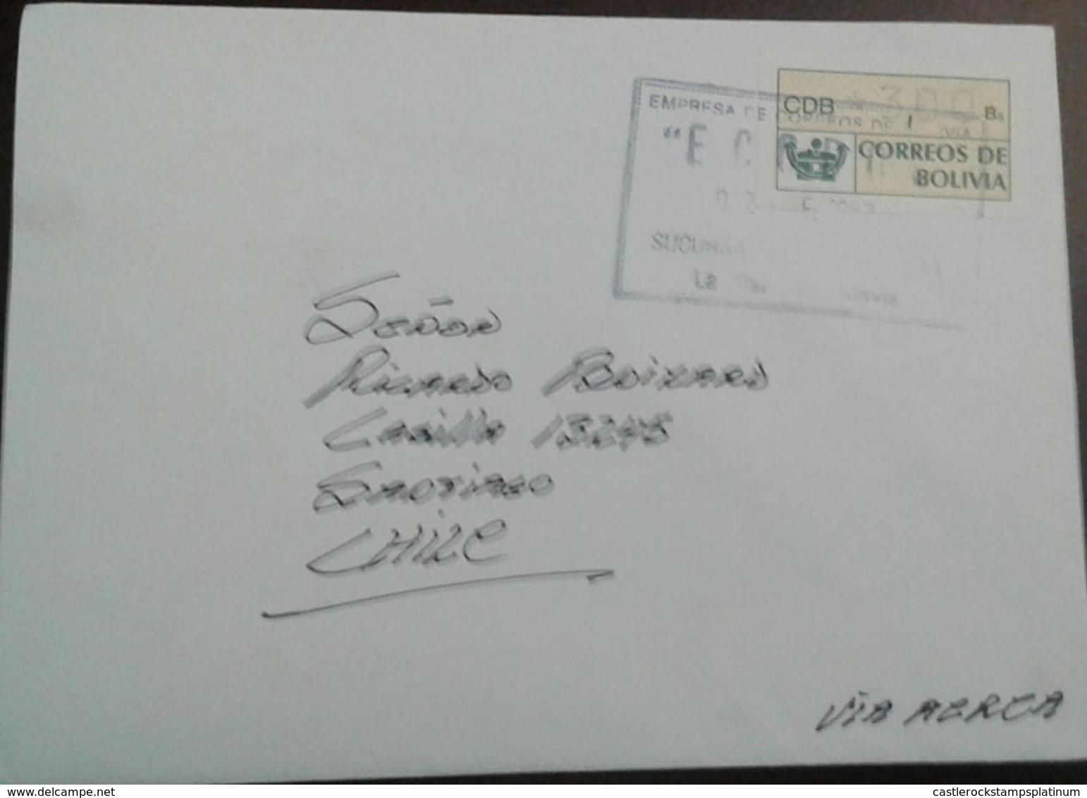 O) 1990 BOLIVIA , ATM CIRCULATED - CDB CORREOS DE BOLIVIA, AIRMAIL TO CHILE, XF - Bolivie