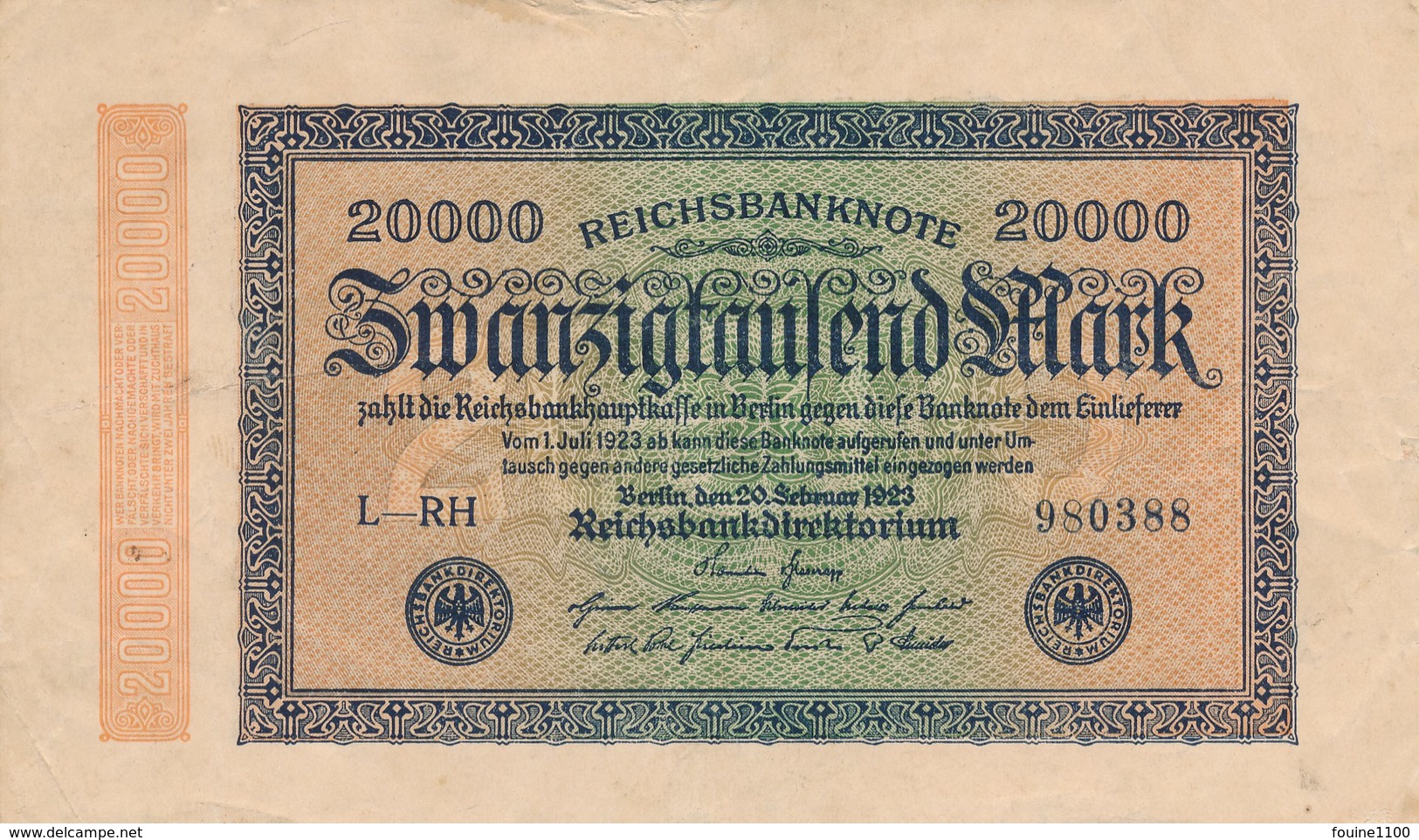 Billet De Banque Allemagne Germany 20000 Mark 20 Februar 1923 - 20000 Mark