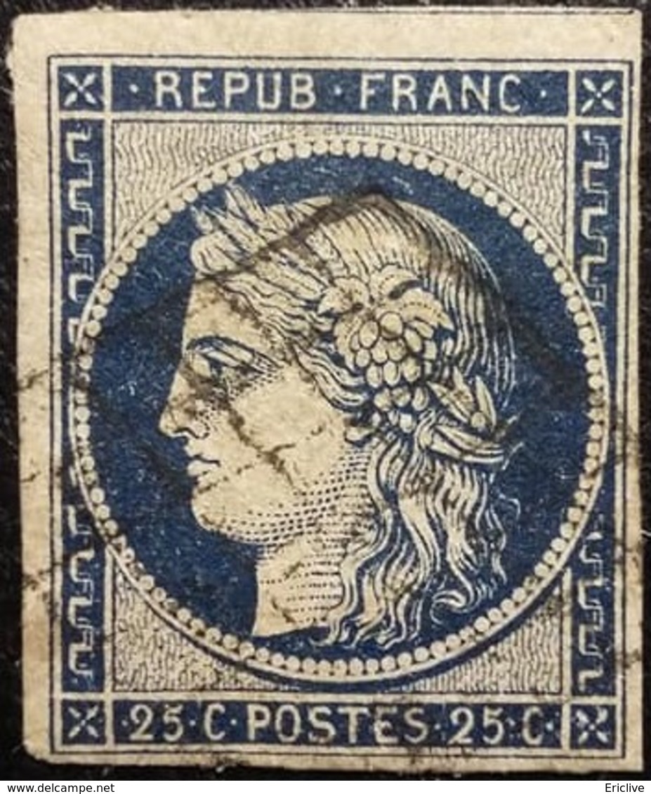 FRANCE Y&T N°4h Cérès 25c Bleu Noir. Oblitéré Grille - 1849-1850 Cérès