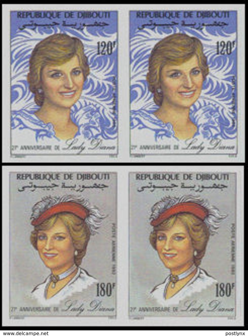 DJIBOUTI 1982 Diana Birthday Hat Moda 120/180F IMPERF.PAIRS:2 - Djibouti (1977-...)