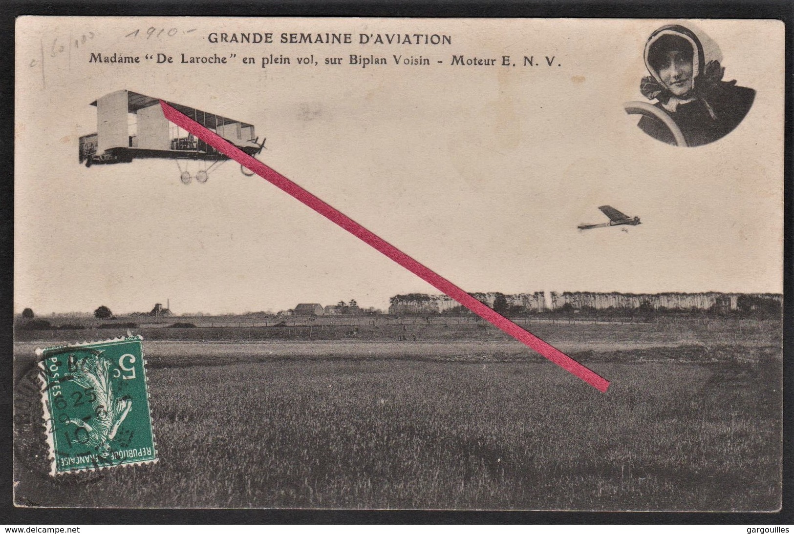 LE HAVRE -- Madame " De Laroche " En Plein Vol, Sur Biplan Voisin En 1910_ Avion _ Semaine D'Aviation _ Moteur E.N.V. - ....-1914: Precursori