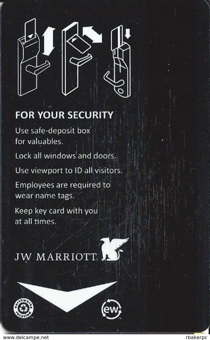 JW Marriott Hotel Room Key Card With Large Insert Arrow & 2 Circular Logos Underneath - Hotel Keycards