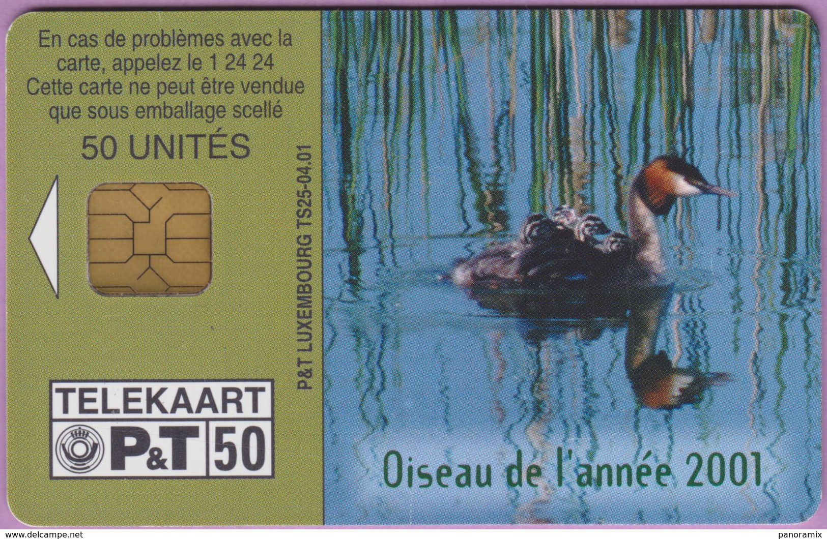 Télécarte Luxembourg °° TS25 - Le Grèbe Oiseau De L'année  -Orga1- 50u - 2001 - RV. - Luxemburg