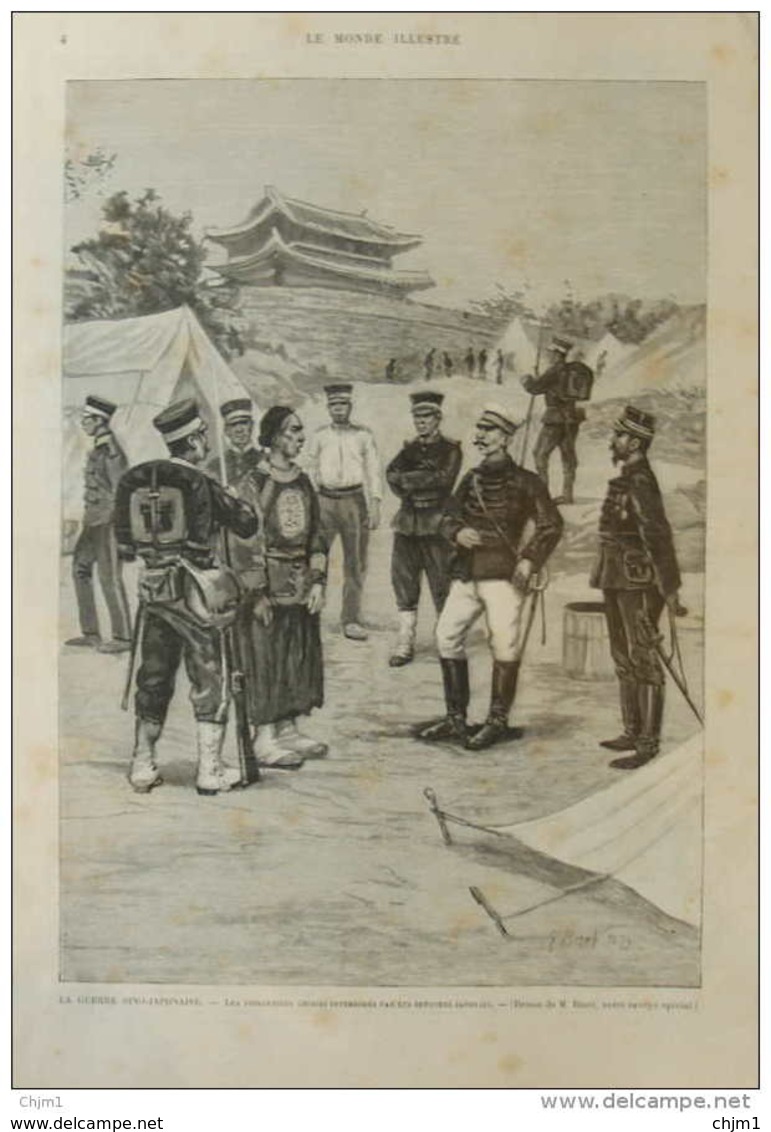 La Guerre Sino-Japonaise - Ping-Yang - Les Prisonniers Chinois Interrogés Par Les Officiers Japonais- Page Original 1895 - Documents Historiques