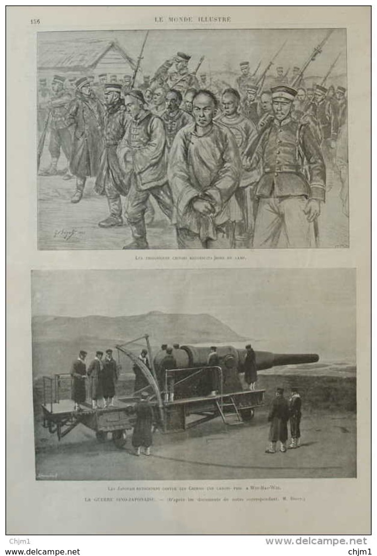 La Guerre Sino-Japonaise - Les Japonais Retournent Contre Les Chinois Les Canons Pris à Wei-Hai-Wei - Page Original 1895 - Documents Historiques