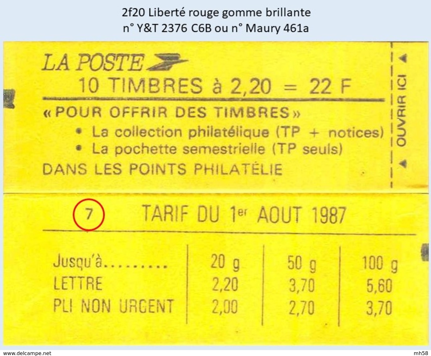 FRANCE - Carnet Conf. 7 - 2f20 Liberté Rouge - YT 2376 C6B / Maury 461a - Autres & Non Classés