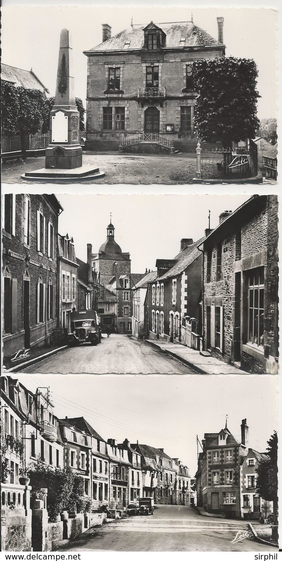 3 Cartes Postale Ancienne Glacée De La Trinité Porhoet L'hotel De Ville ,la Rue Rennaise Et La Place Du Martray - Autres & Non Classés