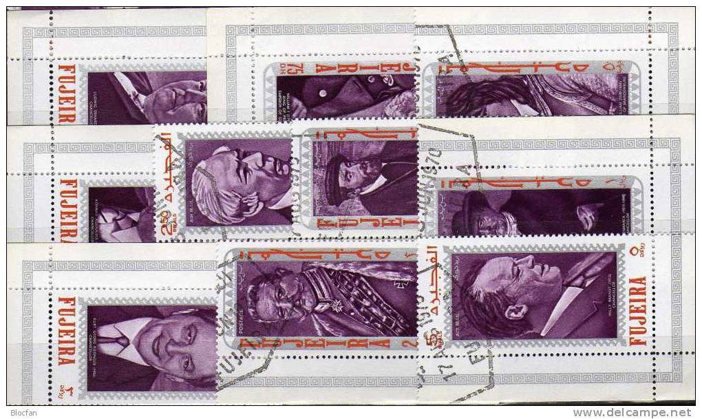 Persönlichkeit 1970 VAE Fujeira 495/4, 10xER+4-Block O 10€ Kissinger Brandt Adenauer Heuss Hindenburg History Of Germany - Fudschaira