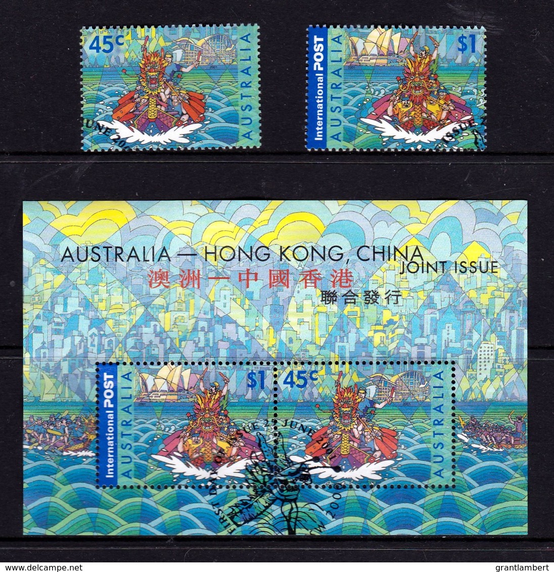 Australia 2001 Dragon Boat Racing - Hong Kong Joint Set Of 2 + Minisheet Used - Used Stamps