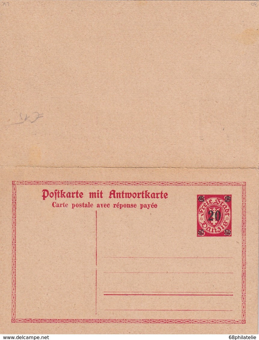 DANZIG   ENTIER POSTAL/GANZSACHE/POSTAL STATIONERY CARTE AVEC REPONSE - Sonstige & Ohne Zuordnung