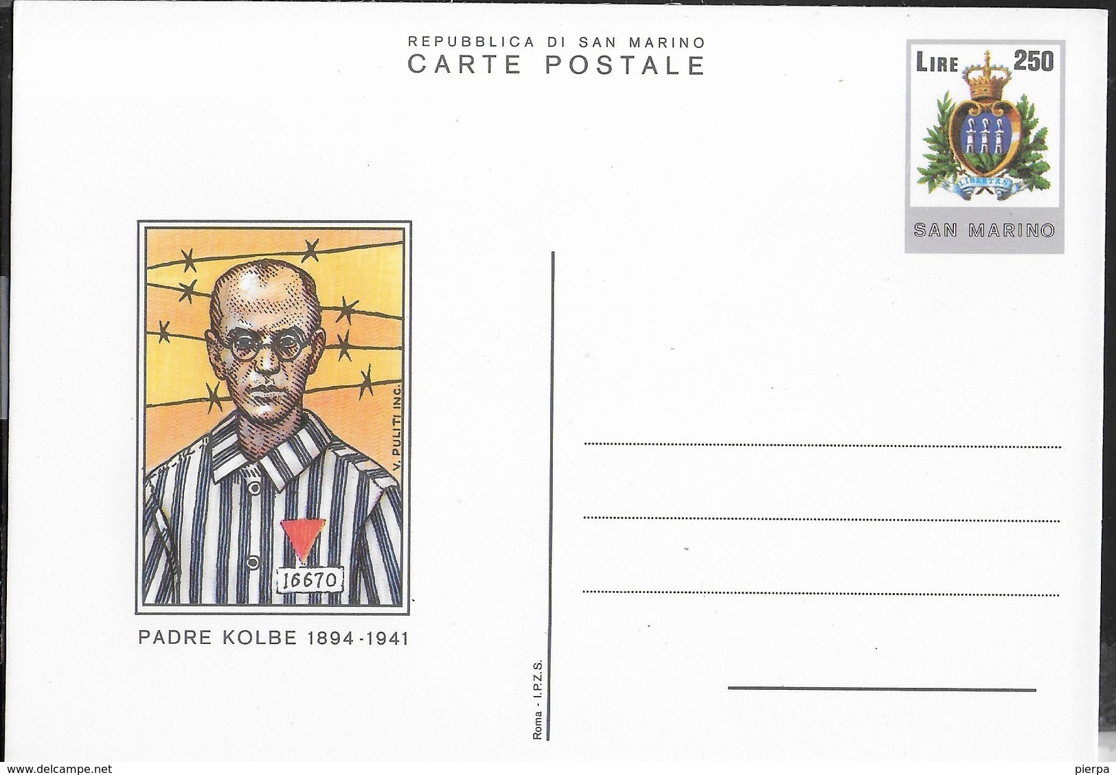 SAN MARINO - PADRE KOLBE - CARTOLINA POSTALE (INT. 47) - NUOVA - Interi Postali