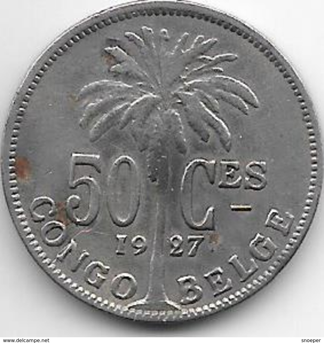 Belgium Congo 50 Centimes 1927 French Km 22  Vf - 1910-1934: Albert I