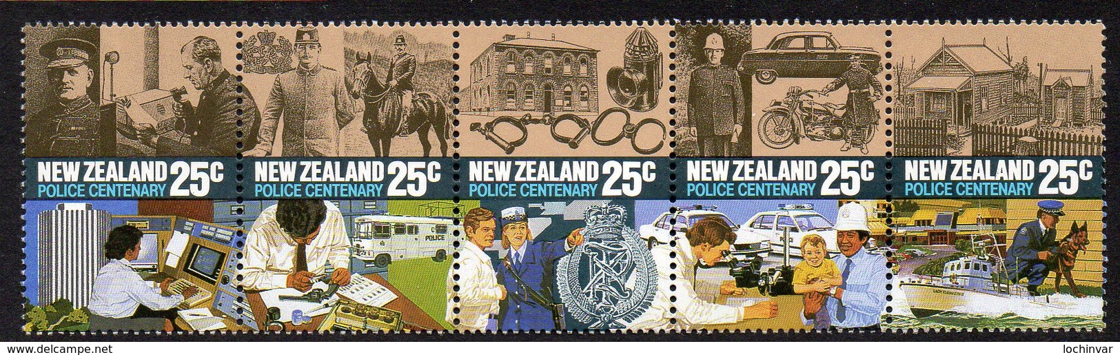 NEW ZEALAND, 1986 POLICE STRIP 5 MNH - Unused Stamps