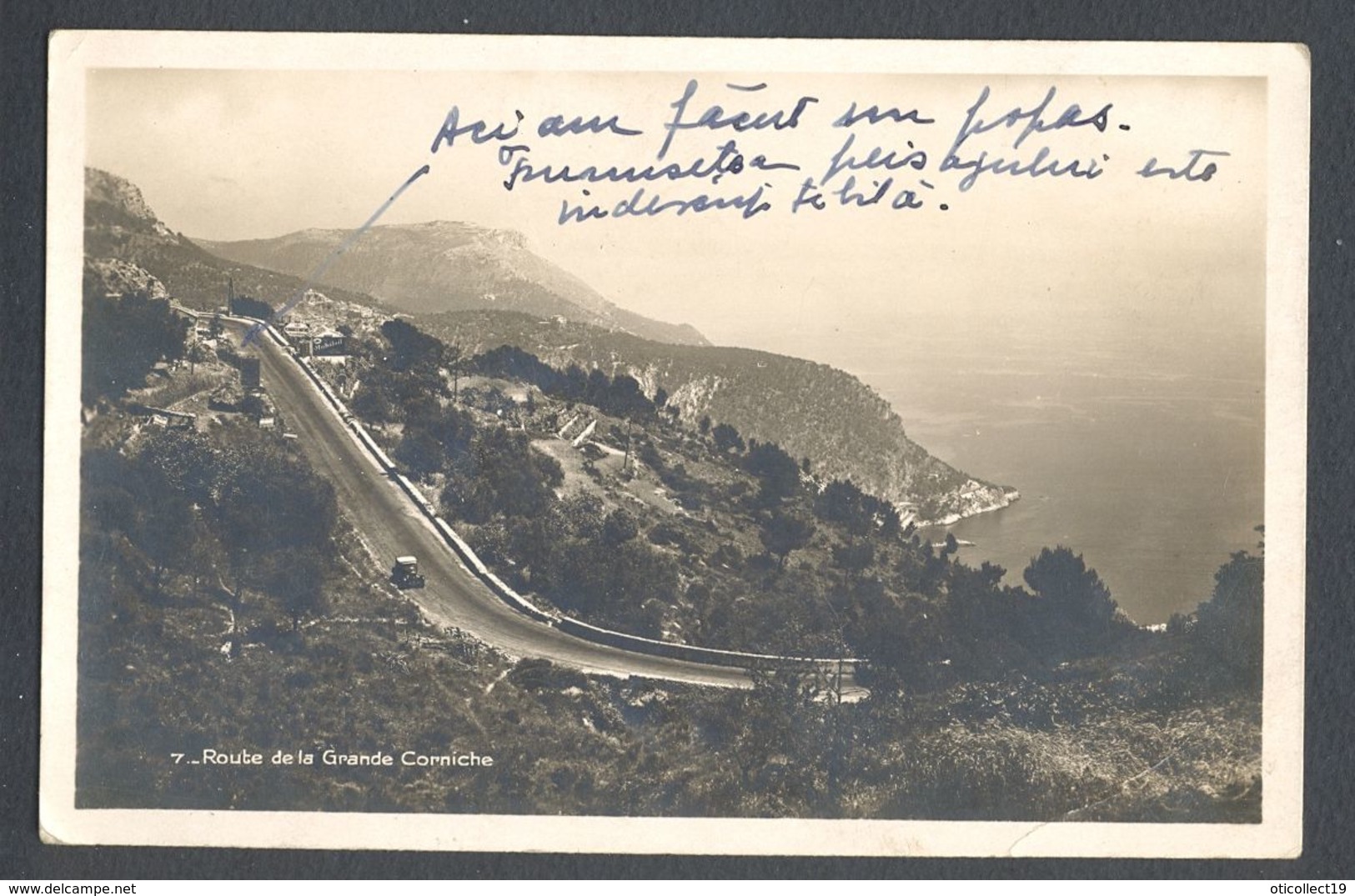 BUGLE-POSTHORN CANCELL ON GRANDE CORNICHE ROAD POSTCARD, BERTHELOT FRENCH STAMP, 1932, ROMANIA - Andere & Zonder Classificatie