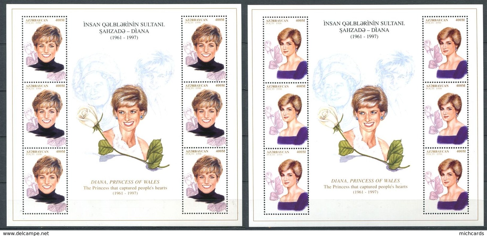 242 AZERBAIDJAN 1998 - Yvert BF 38/39 - Diana Portrait Buste - Neuf ** (MNH) Sans Trace De Charniere - Azerbaïdjan