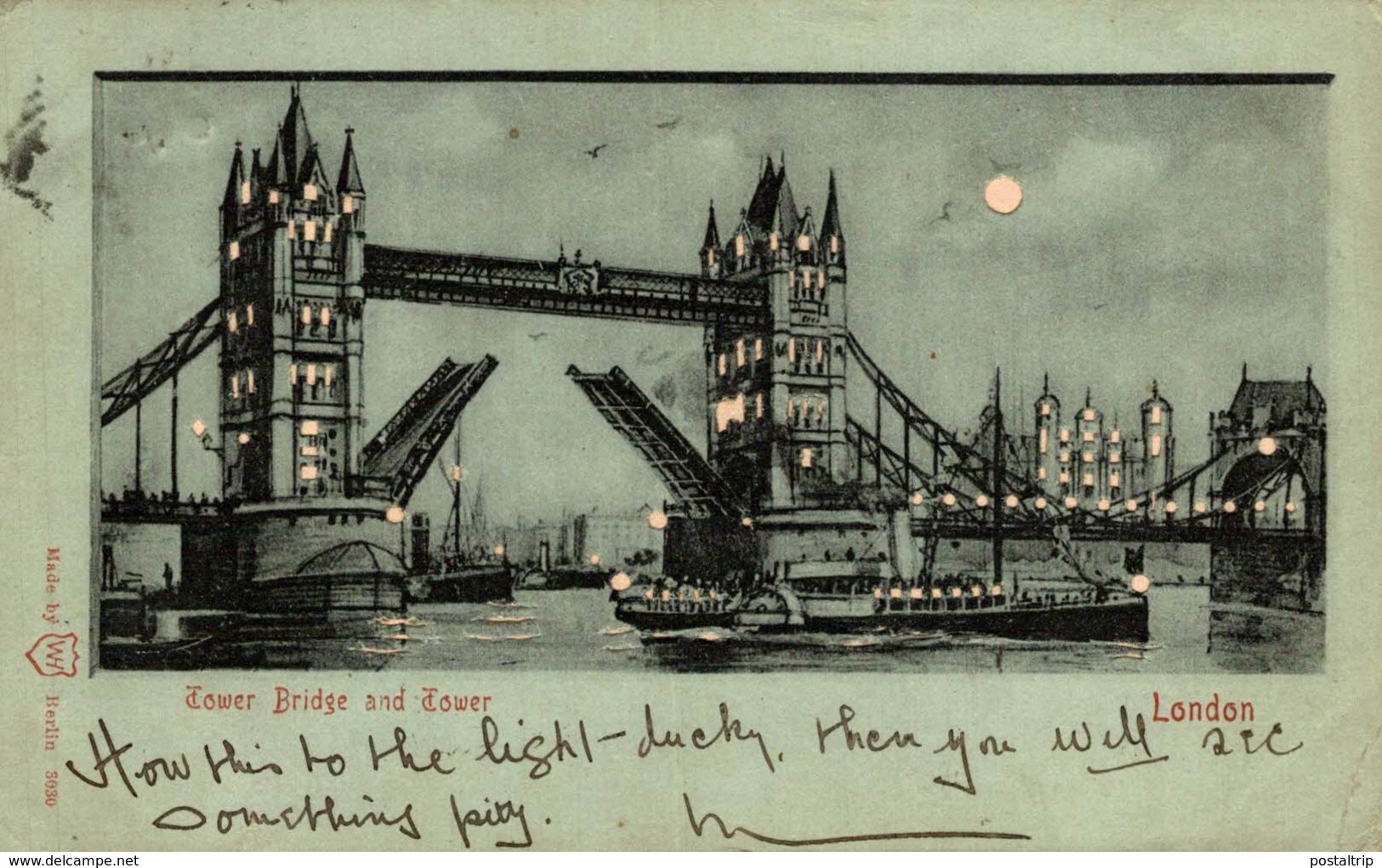 1902  VINTAGE HOLD TO LIGHT POSTCARD - LONDON UK TOWER BRIDGE HTL - Otros & Sin Clasificación