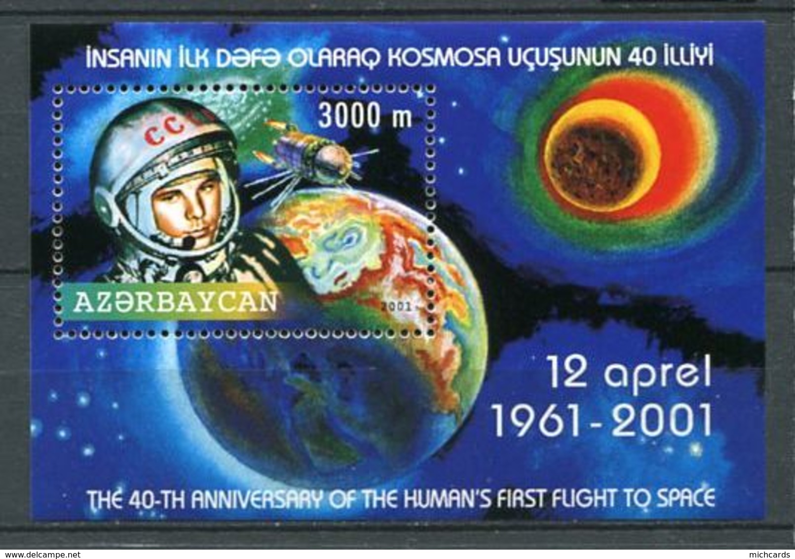 242 AZERBAIDJAN 2001 - Yvert BF 53 - Vaisseau Vostoc Youri Gagarine Espace - Neuf ** (MNH) Sans Trace De Charniere - Azerbaïdjan