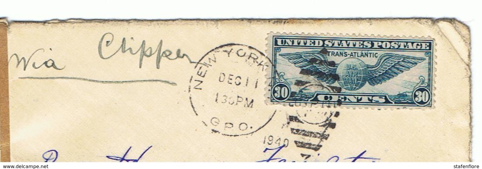 Mooie Militaire Post 1940 Met Censuur Stempel Via Clipper Verstuurd Naar USA Examiner 583 - Autres & Non Classés