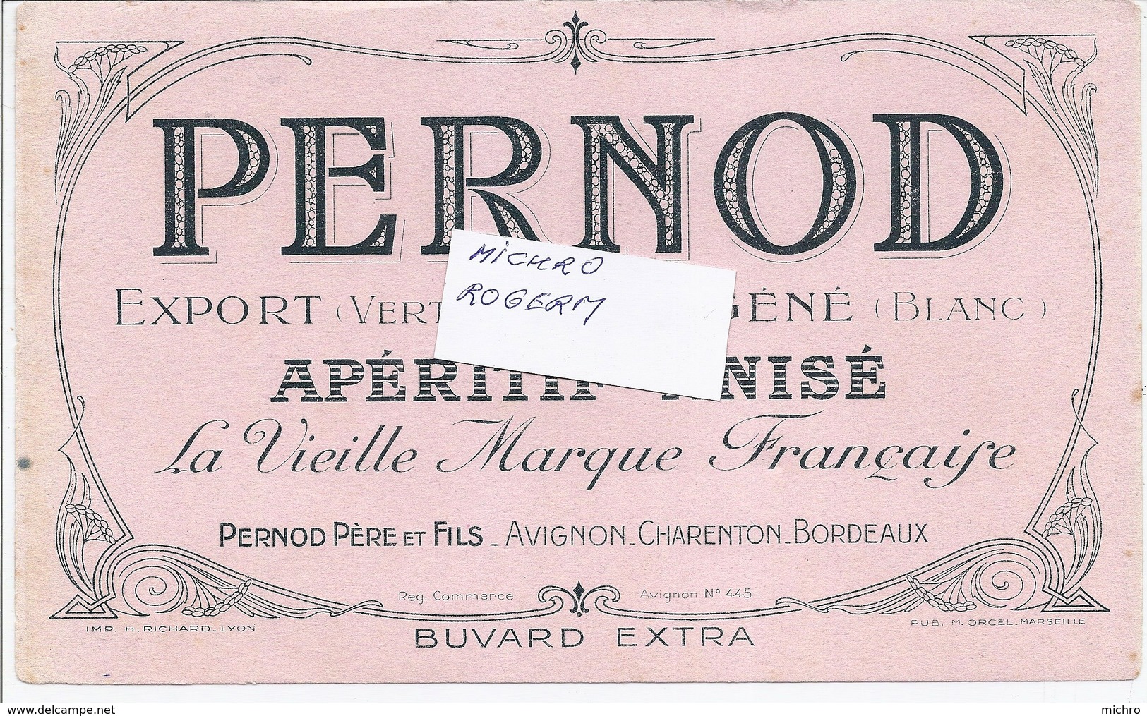 Buvard - Apéritif ANISE - PERNOD à AVIGNON, CHARENTON Et BORDEAUX - 370119 - Autres & Non Classés