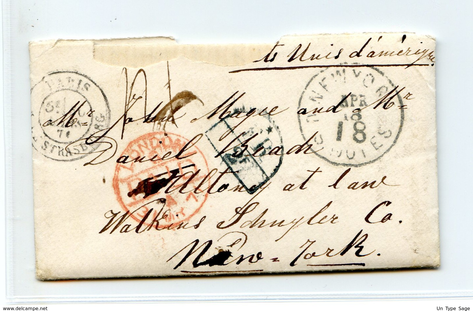 France - Lettre De Paris à New York Via Londres, Par La Cunard - Cachet FR 2F - 1871 - (B2041) - 1849-1876: Période Classique