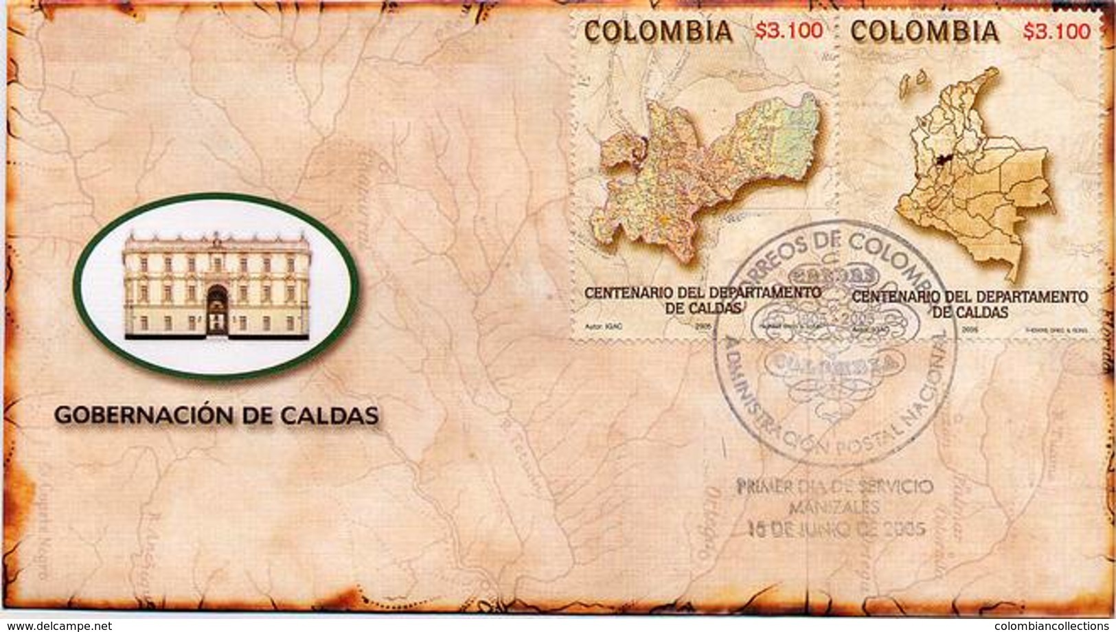 Lote HF61abF, Colombia, 2005, SPD-FDC, Centenario Del Departamento De Caldas, Map - Colombia