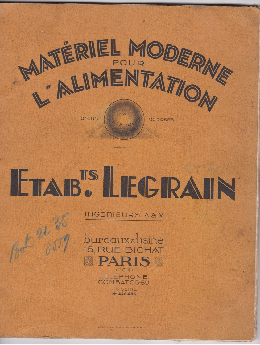 CATALOGUE PUBLICITAIRE FABRIQUE TORREFACTEURS TOLERIE FERBLANTERIE LEFEVRE LEGRAIN PARIS