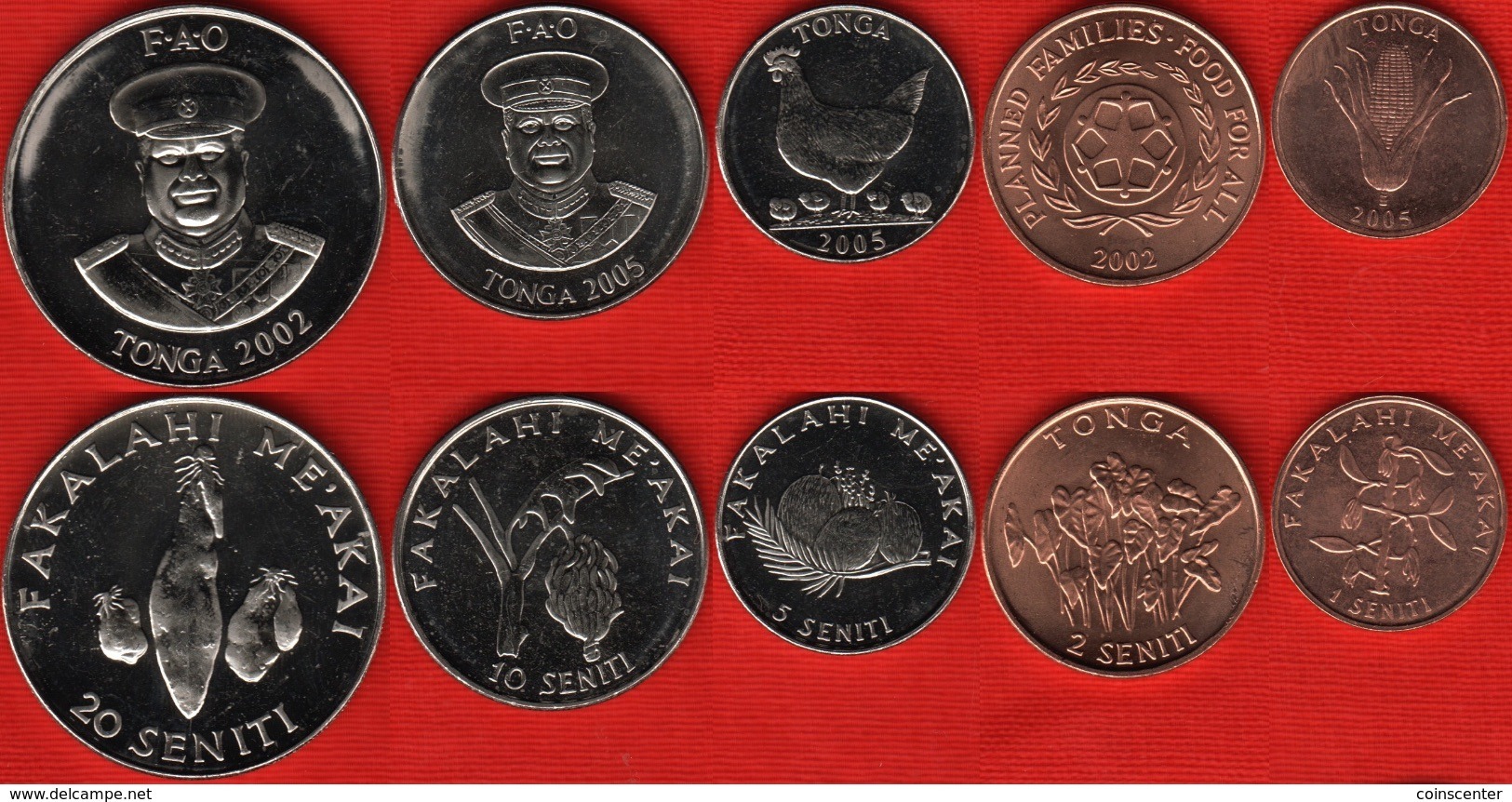 Tonga Set Of 5 Coins: 1 - 20 Seniti 2002-2005 "FAO" UNC - Tonga