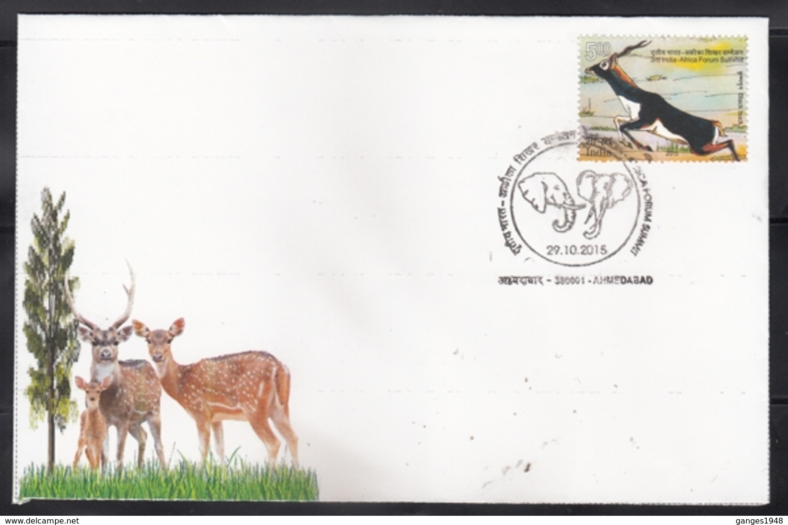 India  2015  Game  Deers Cover  With  Elephants  Cancellation  Special Cover   # 16490  D  Inde Indien - Game