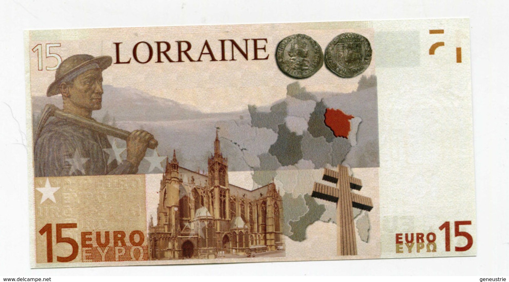 Billet De 15 Euros "Lorraine" 2008 - CGB - Billet Fictif 15€ - Banknote - Autres & Non Classés