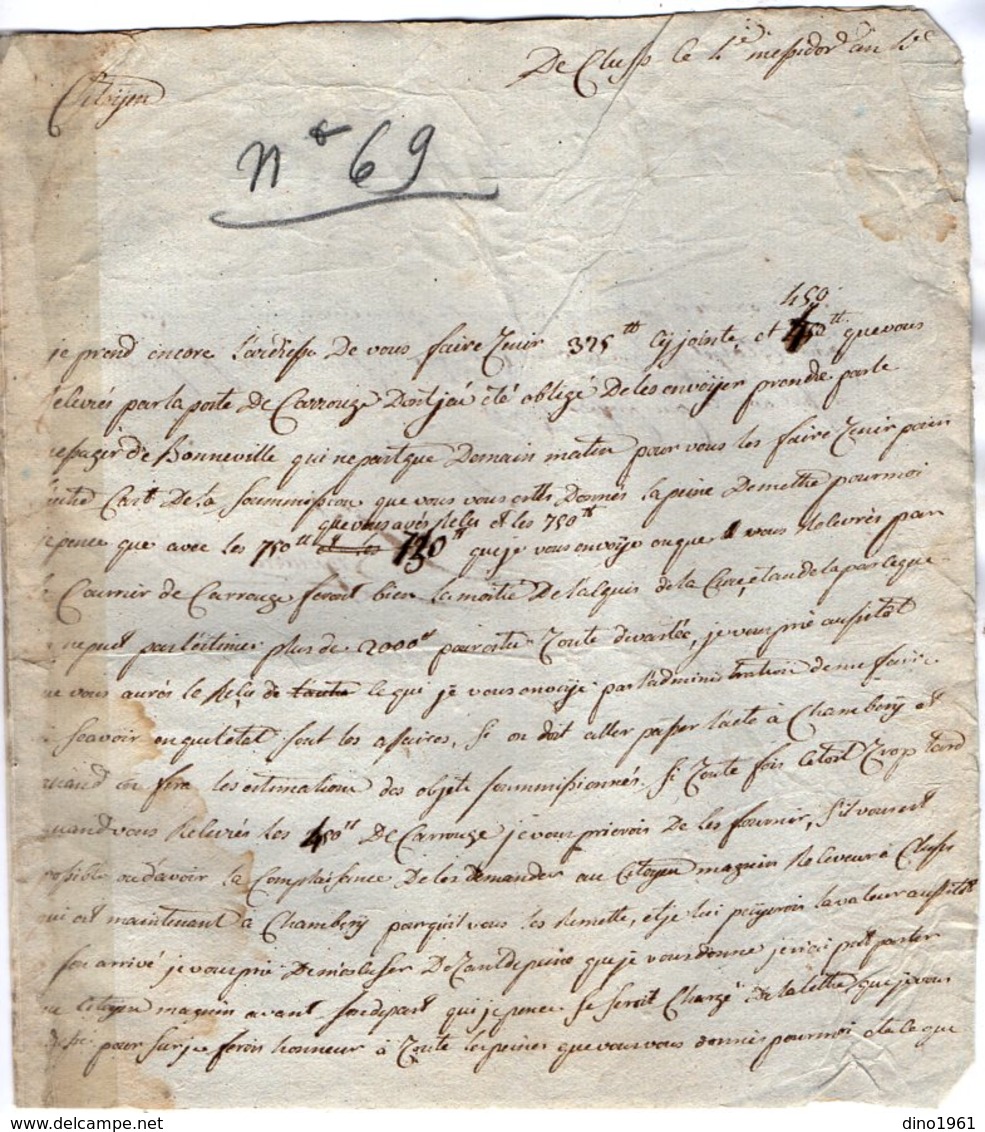 VP14.150 - Haute - Savoie - An 4 - Lettre De CLUSES Pour Le Citoyen JACQUIER De TANINGES Présentement à CHAMBERY - Manuscrits