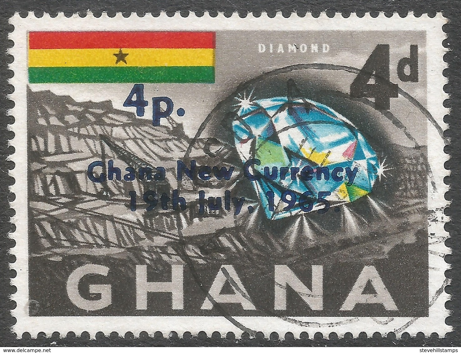 Ghana. 1965 New Currency O/P. 4p On 4d Used. SG 384 - Ghana (1957-...)