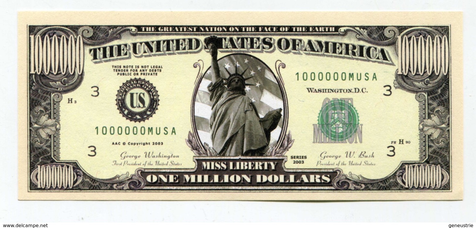 Beau Billet Fantaisie De 1000000 Dollars "Statue De La Liberté New York" Statue Of Liberty Banknote - Autres & Non Classés