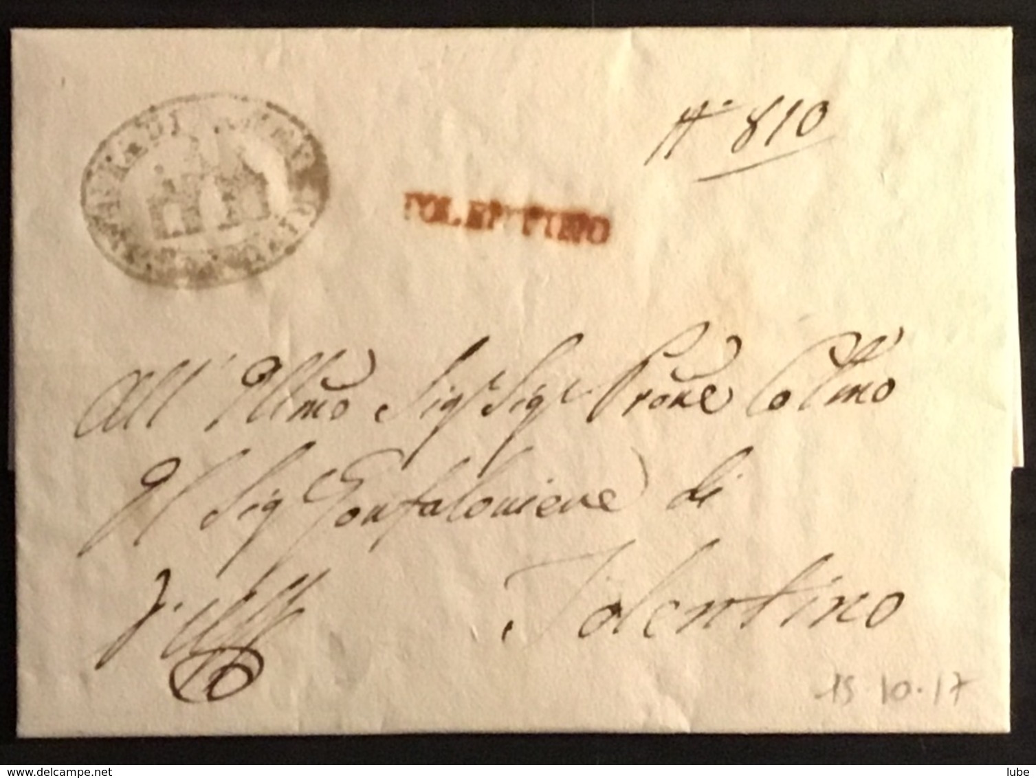 1817 TOLENTINO. PER CITTA’ - 1. ...-1850 Prephilately