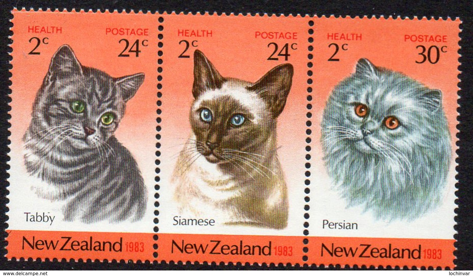 NEW ZEALAND, 1983 HEALTH/CATS STRIP 3 MNH - Unused Stamps