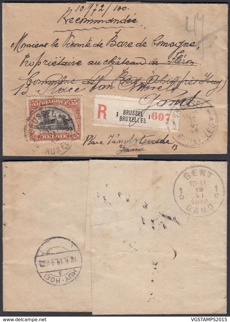 Belgique 1919 - COB 142 Sur Lettre Recommandé De Bruxelles Vers Gand (BE) DC1366 - Lettres & Documents