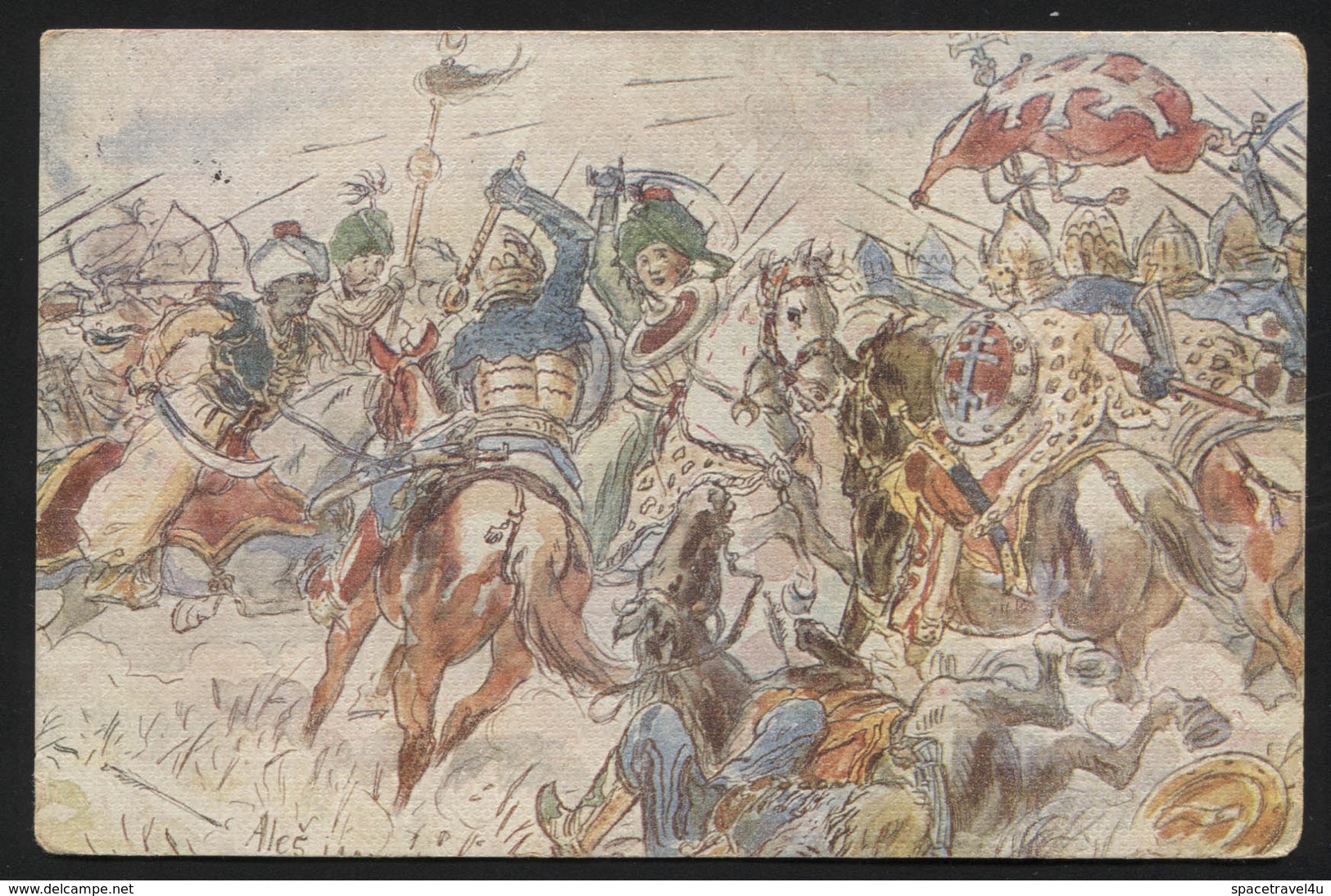 POSTCARD FROM Czechoslovakia,1923.On A Postcard Drawn Battle Of Kosovo 1389.Battle Between Serbians And Turks-(APAT-33) - Sonstige & Ohne Zuordnung