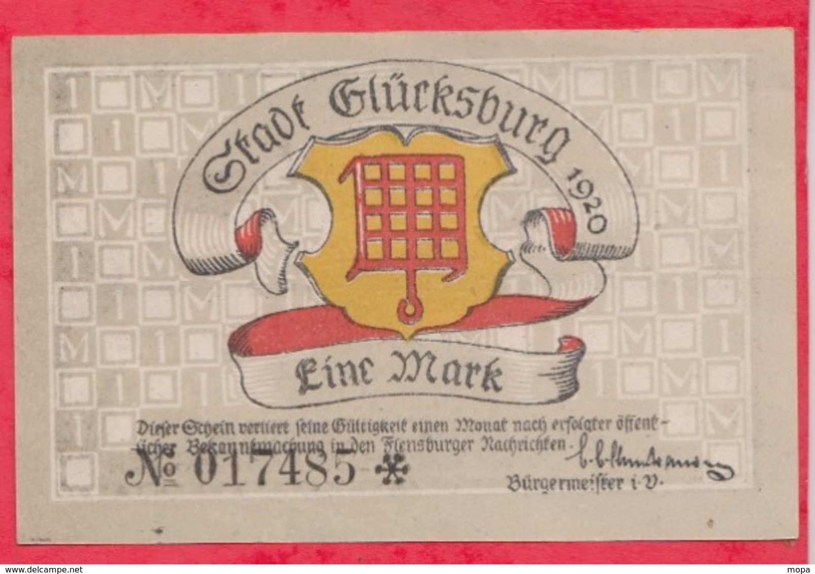 Allemagne 1 Notgeld De 1 Mark Stadt Glücksburg ( RARE) Dans L 'état  N °2915 - Collections