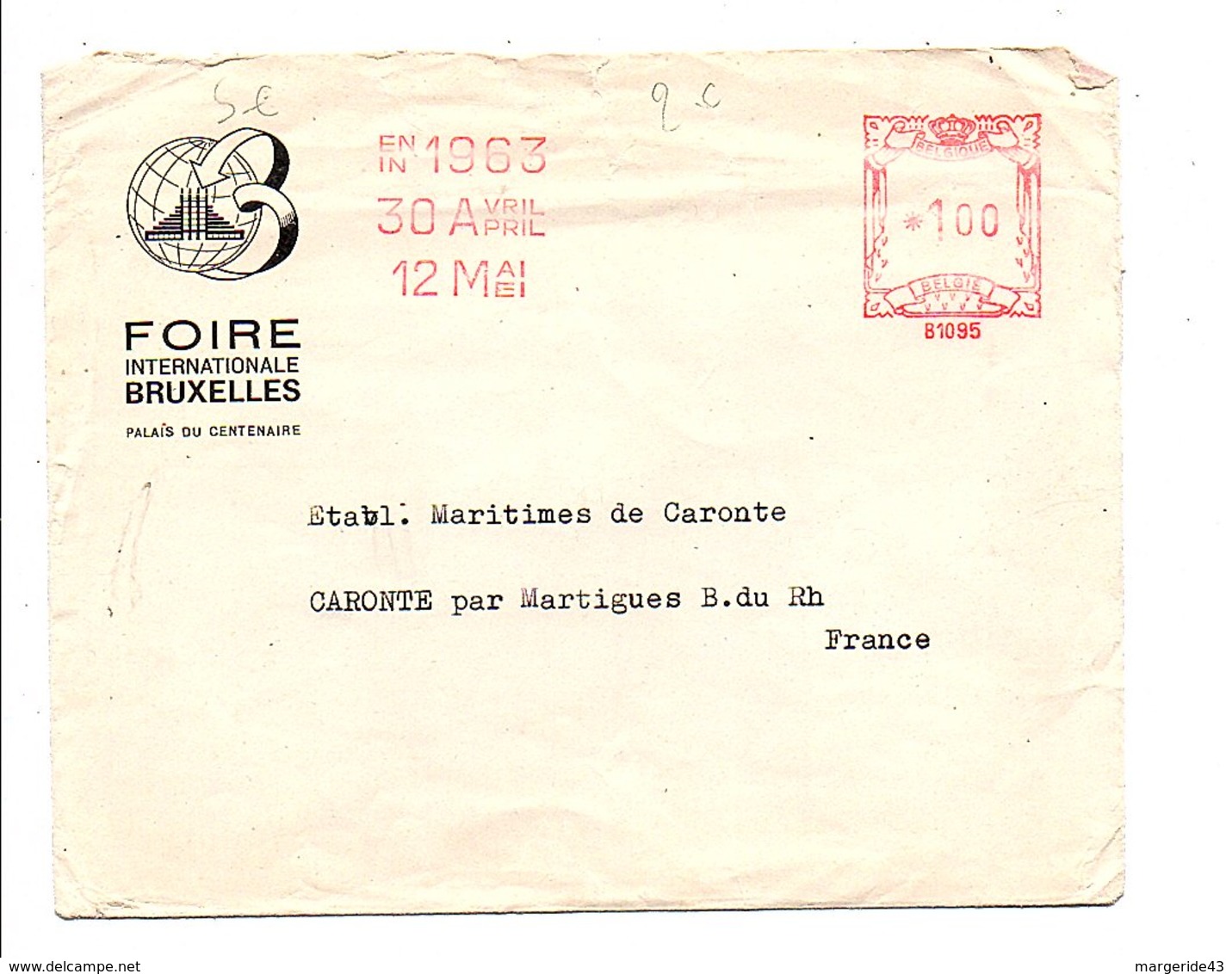 EMA SUR LETTRE A EN TETE POUR LA FRANCE FOIRE DE BRUXELLES 1963 - 1960-79