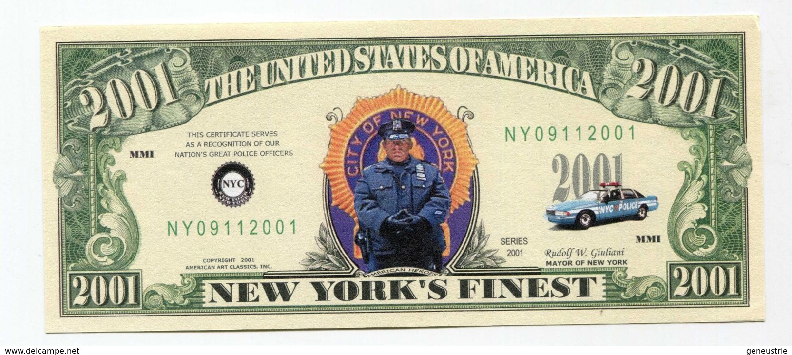 Beau Billet Fantaisie 2001 Dollars Police Department New York - Word Trade Center - Twin Towers - United States Banknote - Other & Unclassified