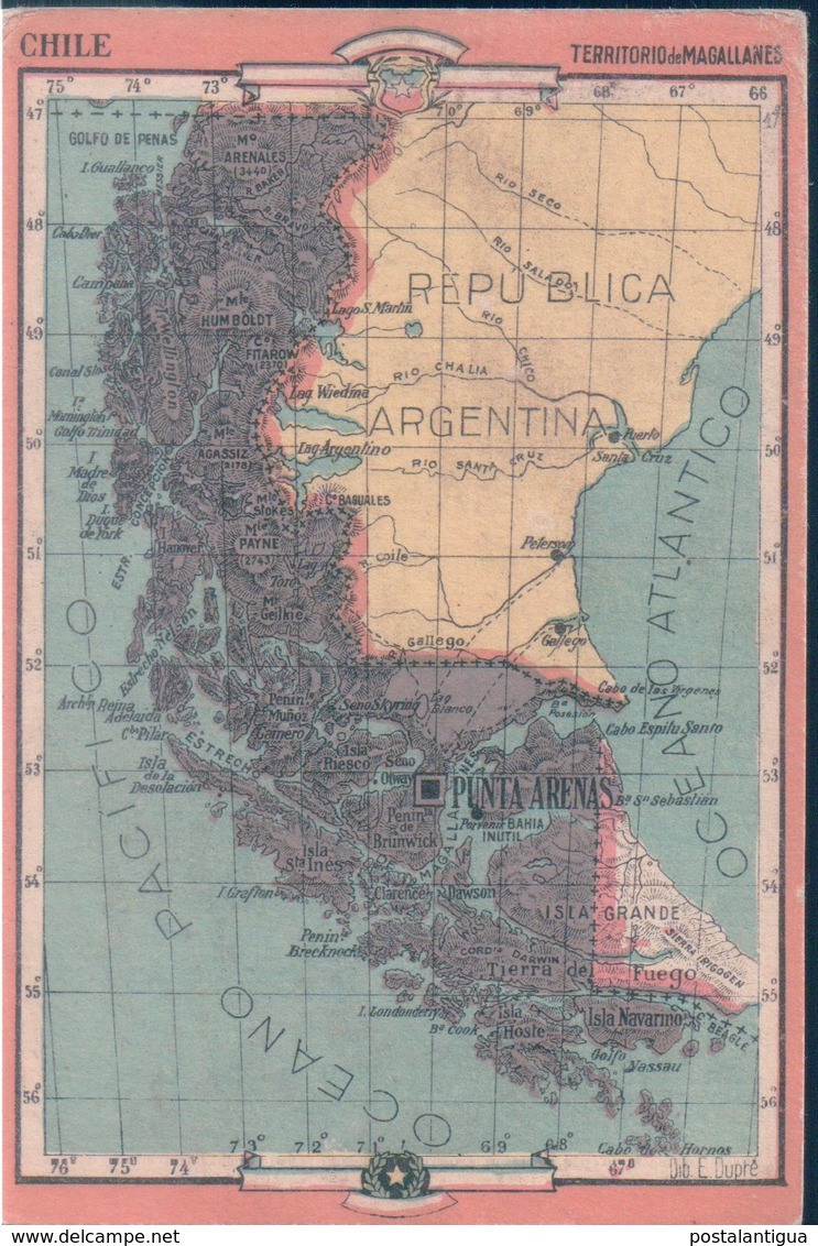 POSTAL MAPA CHILE - PROVINCIA DE MAGALLANES 25 - REVERSO, LIMITES - EXTENSION - DIVISION - PRODUCTOS ... - Chile