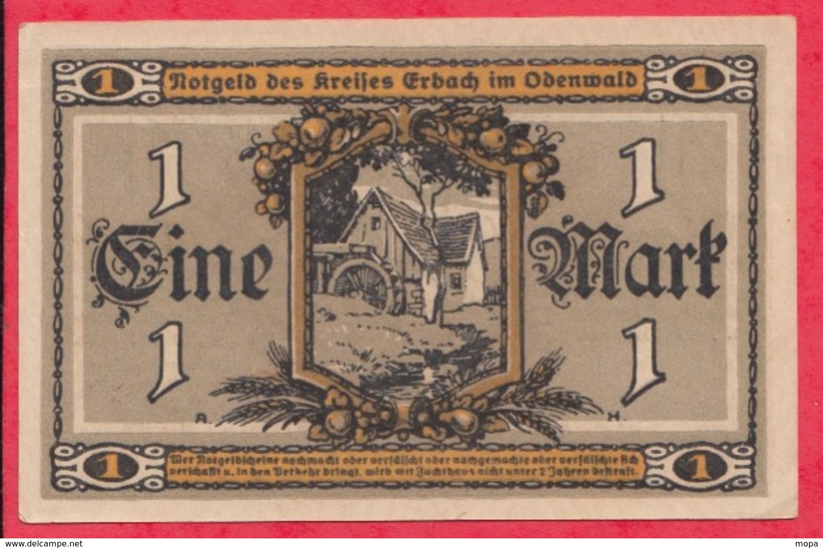 Allemagne 1 Notgeld De 1 Mark Stadt Erbach In Oberwald (RARE) Dans L 'état  N °2928 - Collections