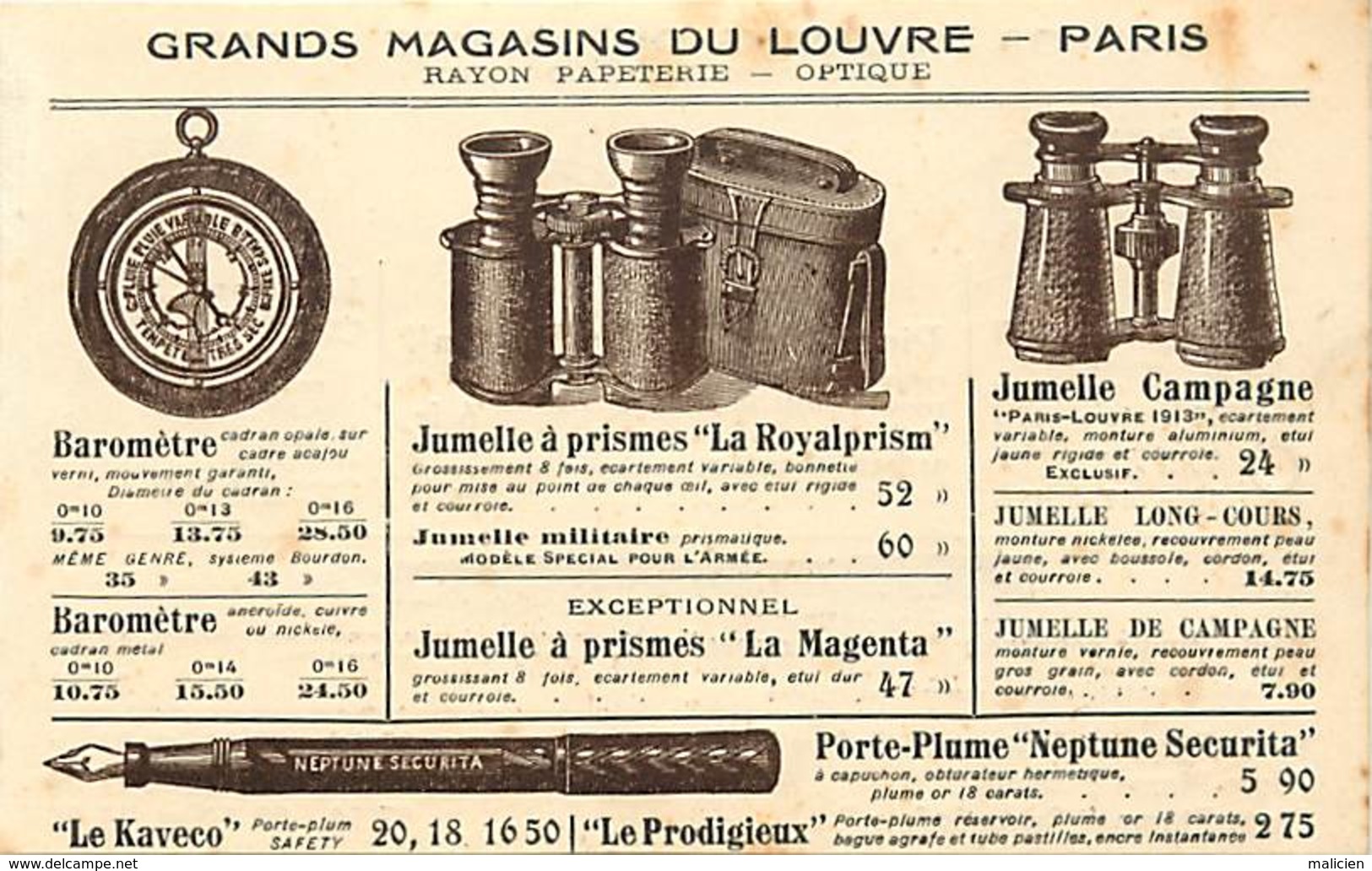 -ref-A968- Magasins - Grands Magasins Du Louvre - Papeterie - Optique - Lunettes - Jumelles - Portes Plume - Publicite - - Shops