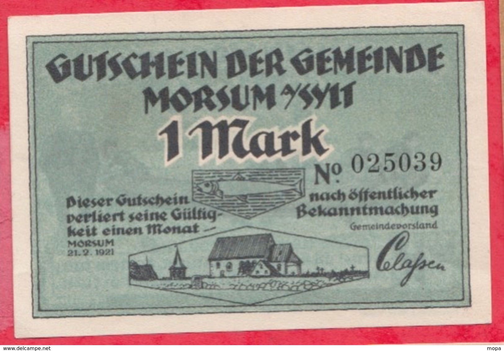 Allemagne 1 Notgeld De 1 Mark Stadt Morsum/Sylt ( TRES RARE) Dans L 'état  N °2935 - Collections